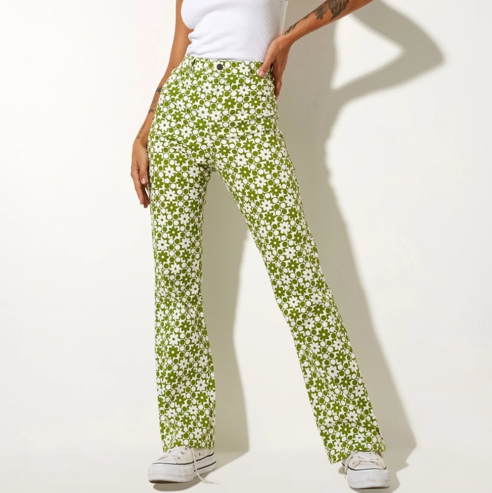 Motel Zoven Trouser in Green and White Floral Patchwork  Size: Small